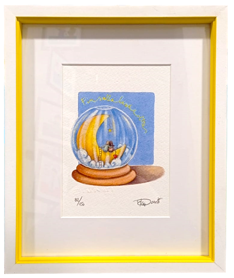 Grafica incorniciata di Elisa Donetti "Fin sulla luna e oltre"