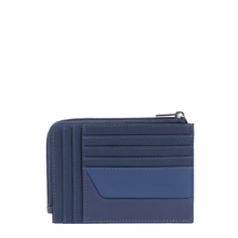 Carica l'immagine nel visualizzatore di Gallery, Bustina portamonete, documenti e carte di credito in tessuto e e pelle Wollem Piquadro blu