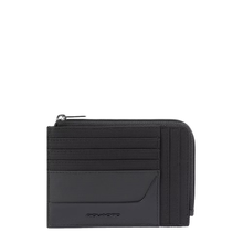 Carica l'immagine nel visualizzatore di Gallery, Bustina portamonete, documenti e carte di credito in tessuto e e pelle Wollem Piquadro nero