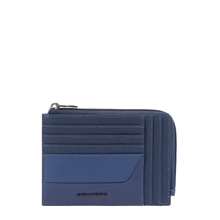 Carica l'immagine nel visualizzatore di Gallery, Bustina portamonete, documenti e carte di credito in tessuto e e pelle Wollem Piquadro blu