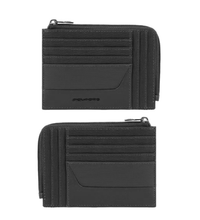 Carica l'immagine nel visualizzatore di Gallery, Bustina portamonete, documenti e carte di credito in tessuto e e pelle Wollem Piquadro nero
