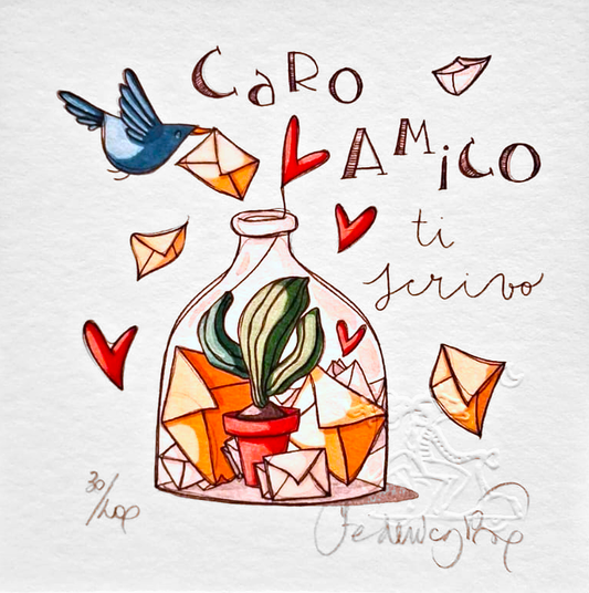 Grafica incorniciata di Federica Porro: "Caro amico ti scrivo"