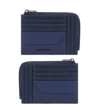 Carica l'immagine nel visualizzatore di Gallery, Bustina portamonete, documenti e carte di credito in tessuto e e pelle Wollem Piquadro blu