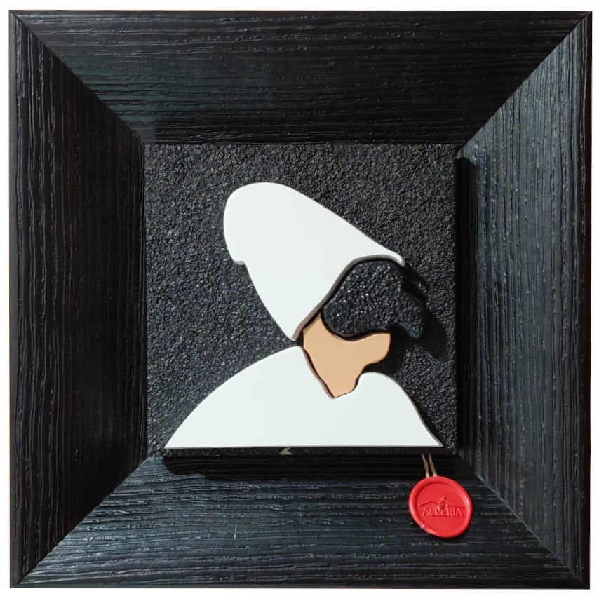 Quadro scultoreo in pietra con cornice in legno "Pulcinella" Alleria
