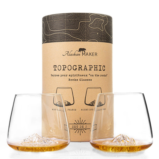 Set due bicchieri da whisky "Topographic: Monte Bianco e Everest"