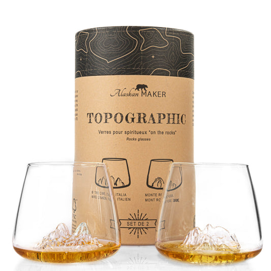 Set due bicchieri da whisky "Topographic: Tre Cime di Lavaredo & Monte Rosa"