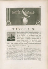 Carica l'immagine nel visualizzatore di Gallery, Incisione d'antiquariato "Antichità di Ercolano Esposte: pittura parietale con uccello ad ali spiegate su sfera"