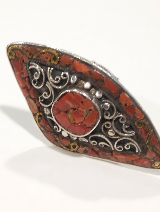 Anello in argento mosaico di pietre rosse