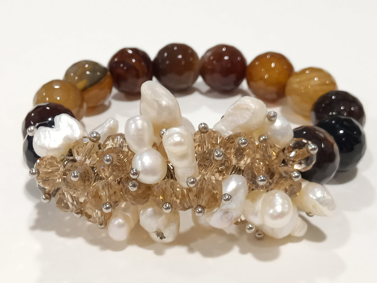 Bracciale in pietre dure naturali ambra e perle