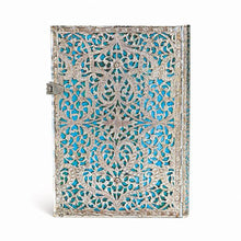 Carica l'immagine nel visualizzatore di Gallery, Quaderno doppio Midi a righe con copertina rigida "Blue Maya- Filigrana d'argento" Paperblanks