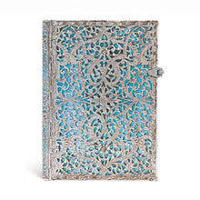 Carica l'immagine nel visualizzatore di Gallery, Quaderno doppio Midi a righe con copertina rigida "Blue Maya- Filigrana d'argento" Paperblanks