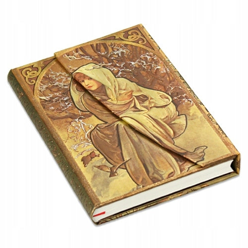 Quaderno Mini a righe a con copertina rigida ed elastico "Mucha - Nella Neve" Paperblanks