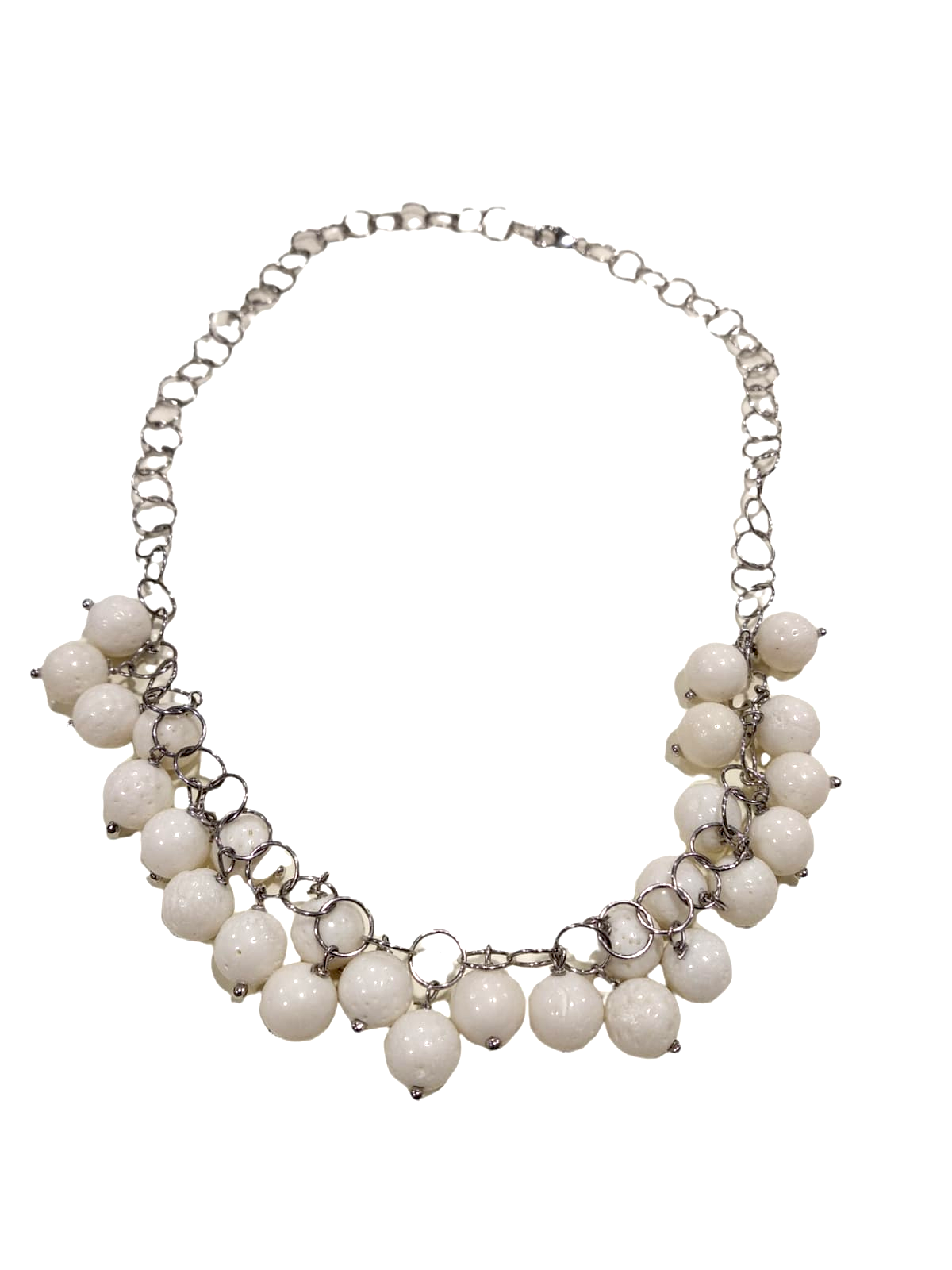 Collana girocollo in agata bianca e argento