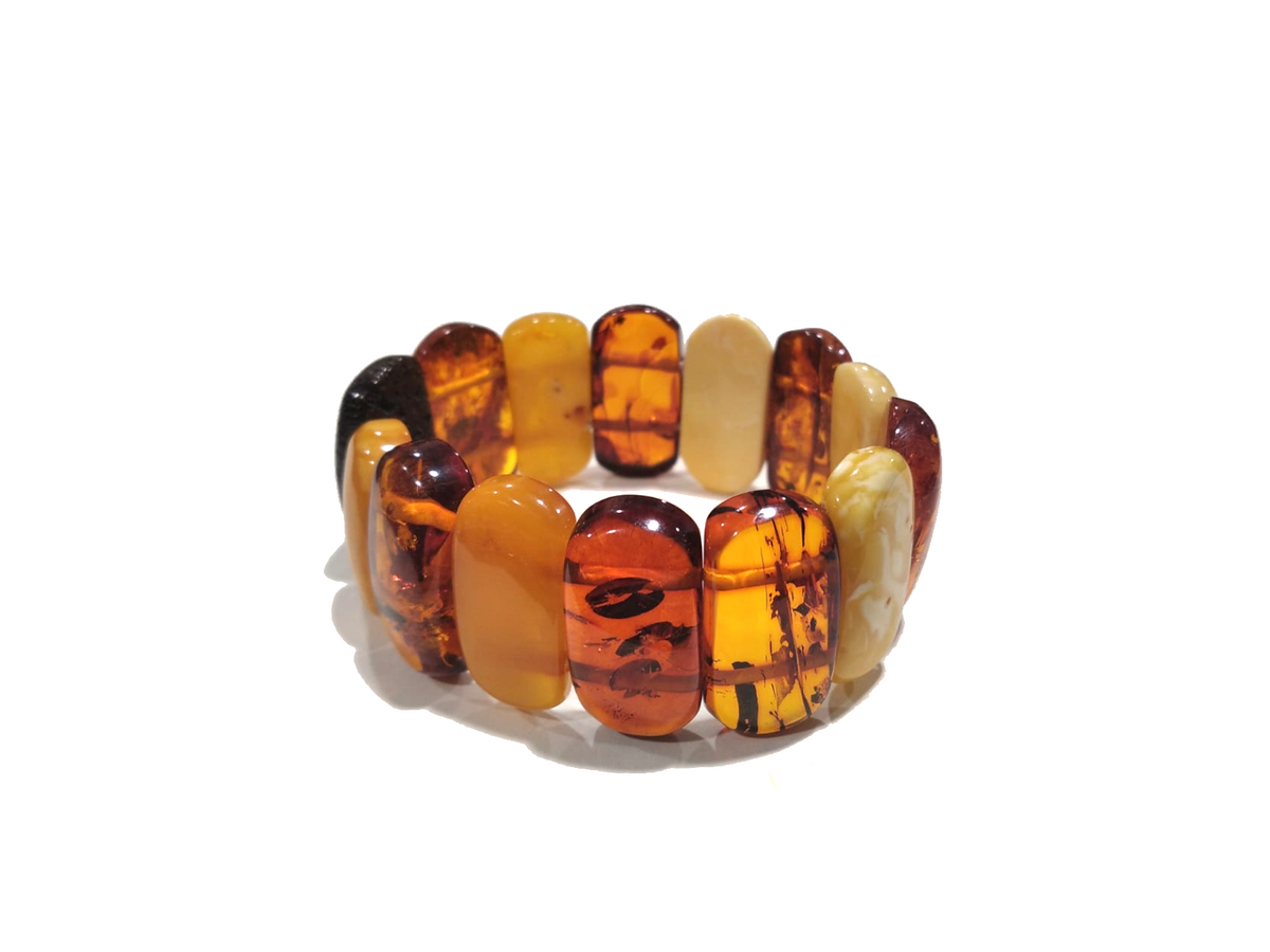 Bracciale elastico in ambra baltica naturale