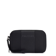 Carica l'immagine nel visualizzatore di Gallery, Pochette a due scomparti in tessuto e pelle "Brief 2" Piquadro NERO