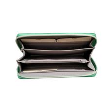 Carica l'immagine nel visualizzatore di Gallery, Portafogli donna in pelle a soffietto con zip InTempo verde acqua