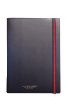 Carica l'immagine nel visualizzatore di Gallery, Agenda settimanale verticale refillabile 2023 con copertina in pelle saffiano 26x19 "New Regimental" A.G. Spalding & Bros blu