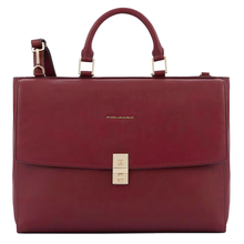 Carica l'immagine nel visualizzatore di Gallery, Borsa portacomputer a due manici con patta e portapc 15,6" in pelle "Dafne" Piquadro bordeaux