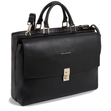 Carica l'immagine nel visualizzatore di Gallery, Borsa portacomputer a due manici con patta e portapc 15,6" in pelle "Dafne" Piquadro nero