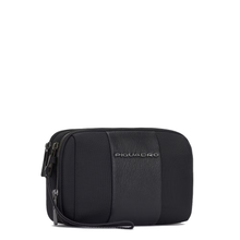 Carica l'immagine nel visualizzatore di Gallery, Pochette a due scomparti in tessuto e pelle "Brief 2" Piquadro NERO