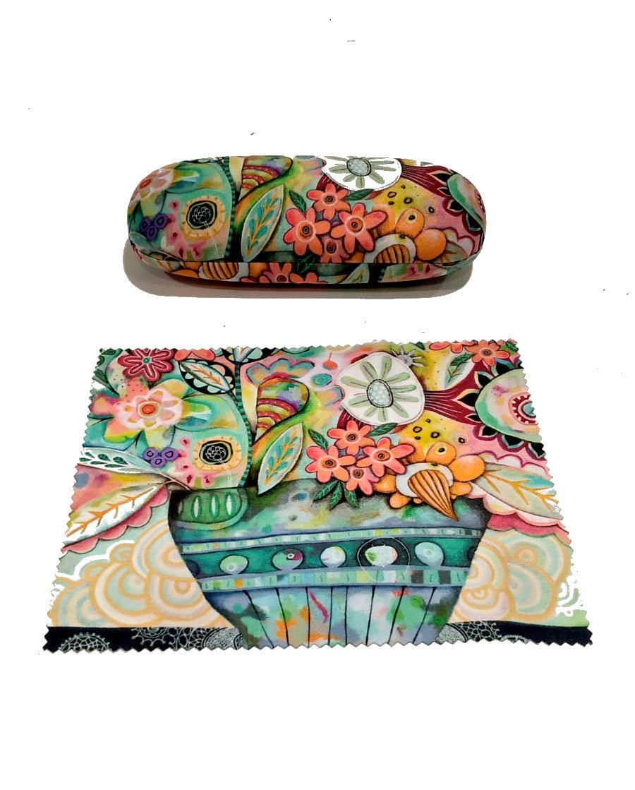Custodia per occhiali con pezzolina vaso di fiori