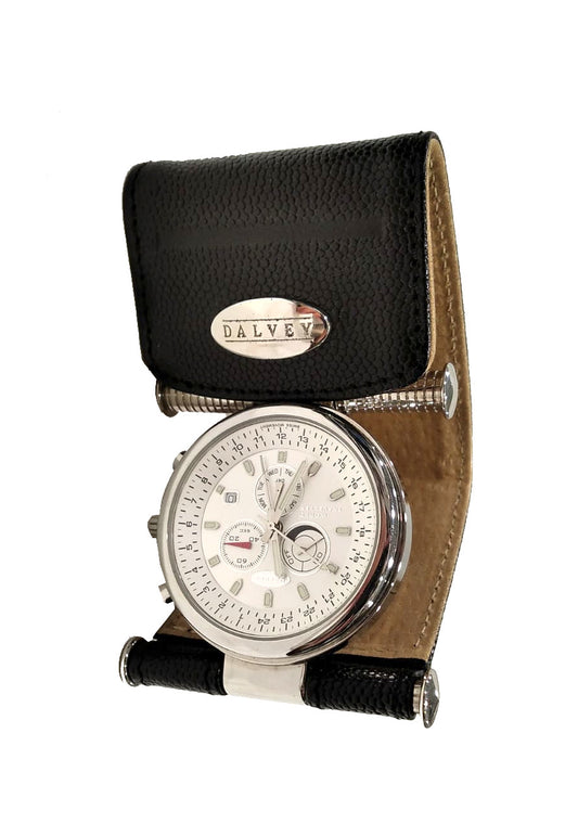 Orologio sveglia da viaggio in acciaio e pelle Dalvey Scotland