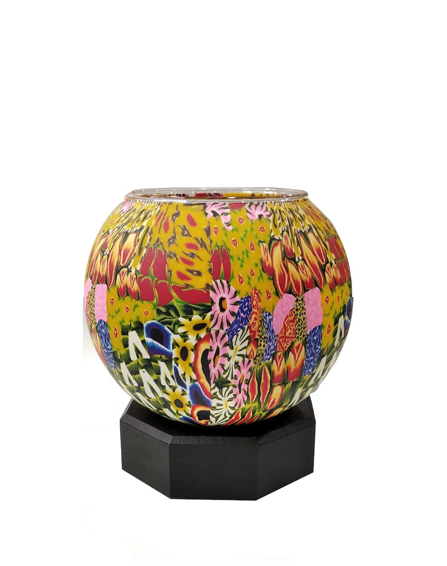 Lampada in vetro colorato con base ottagonale in legno
