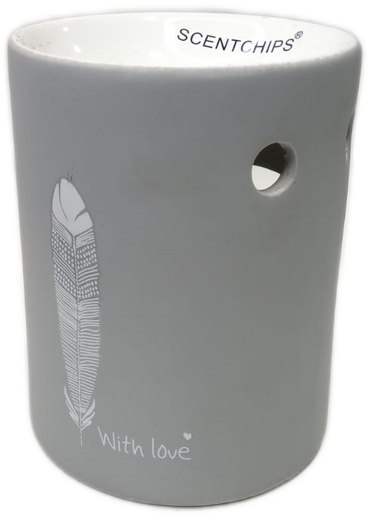 Brucia essenza in ceramica con piuma "With Love" grigio