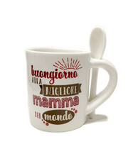 Carica l'immagine nel visualizzatore di Gallery, Tazzina da caffè con cucchiano "Buongiorno alla migliore mamma del mondoi"