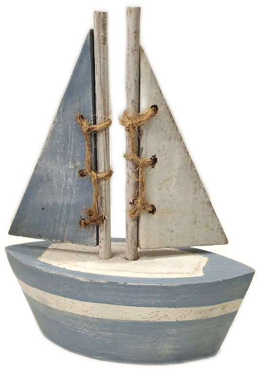 Decorazione da appoggio in legno dipinto "Barca" azzurro