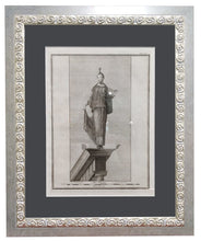 Carica l'immagine nel visualizzatore di Gallery, Incisione acquarellata d'antiquariato "Antichità di Ercolano Esposte: Donna con veste lunga, capelli sciolti e fiore sulla testa"