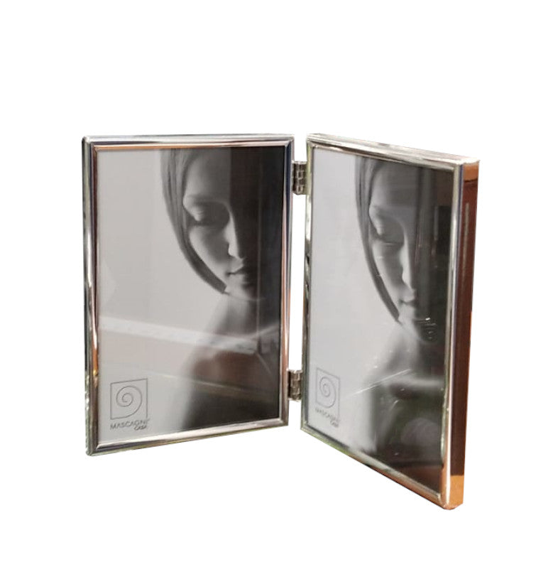 Portafoto doppio in metallo lucido specchiato "Double mirror silver frame" 13x18cm
