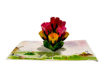 Carica l'immagine nel visualizzatore di Gallery, Cartoncino d'auguri tridimensionale Origamo": "Tulipani Color"