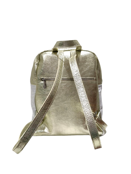 Zaino da passeggio in pelle con inserto traforato " Pelletteria Veneta platino