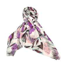 Carica l'immagine nel visualizzatore di Gallery, Sciarpa Foulard con fiori e farfalle in cotone e poliestere "Debi" Vestopazzo viola