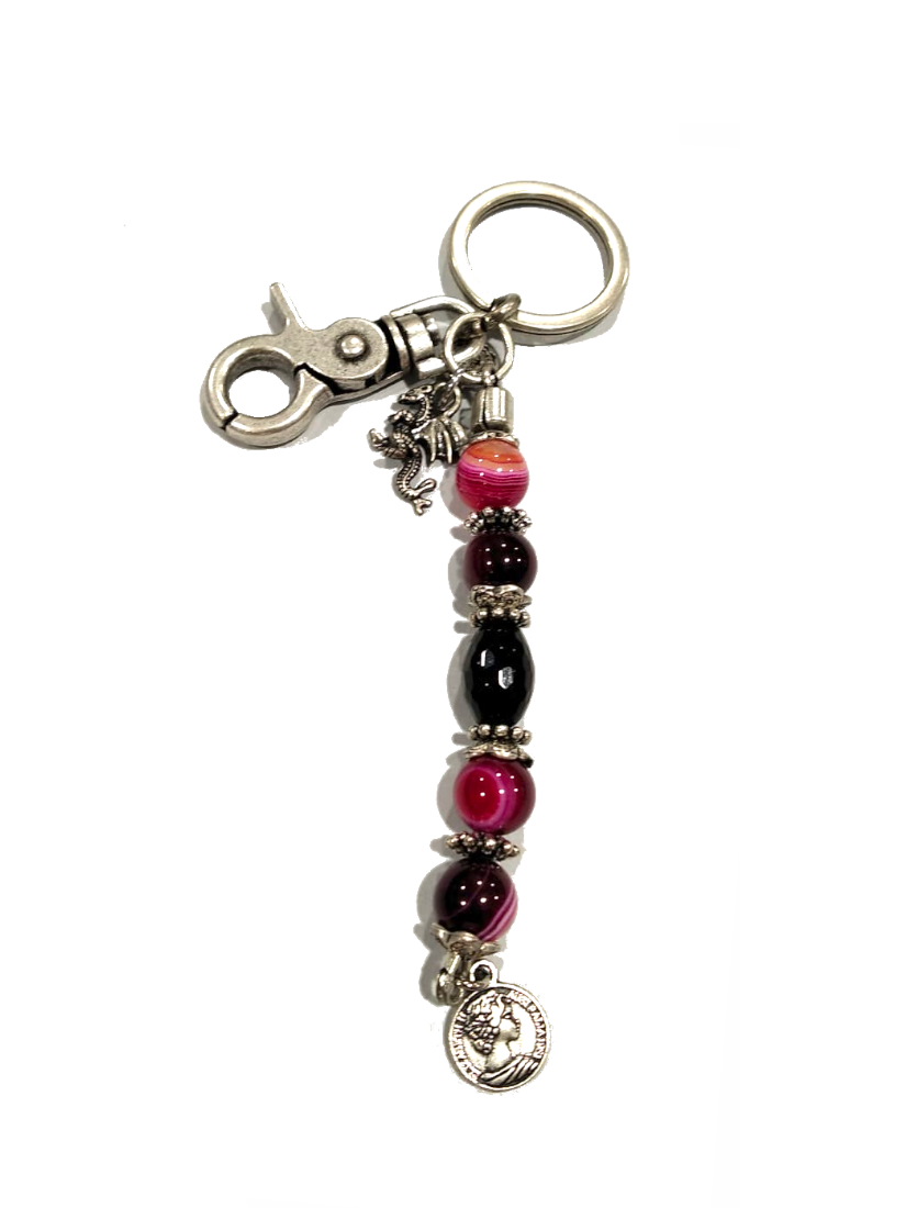 Portachiavi in alluminio e agata fucsia "Drago e sterlina" A.G. Spalding & Bros