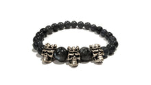 Carica l'immagine nel visualizzatore di Gallery, Bracciale in pietre dure nere con teschi in metallo rodiato "Stella by Narturca" (disponibile in due colori)