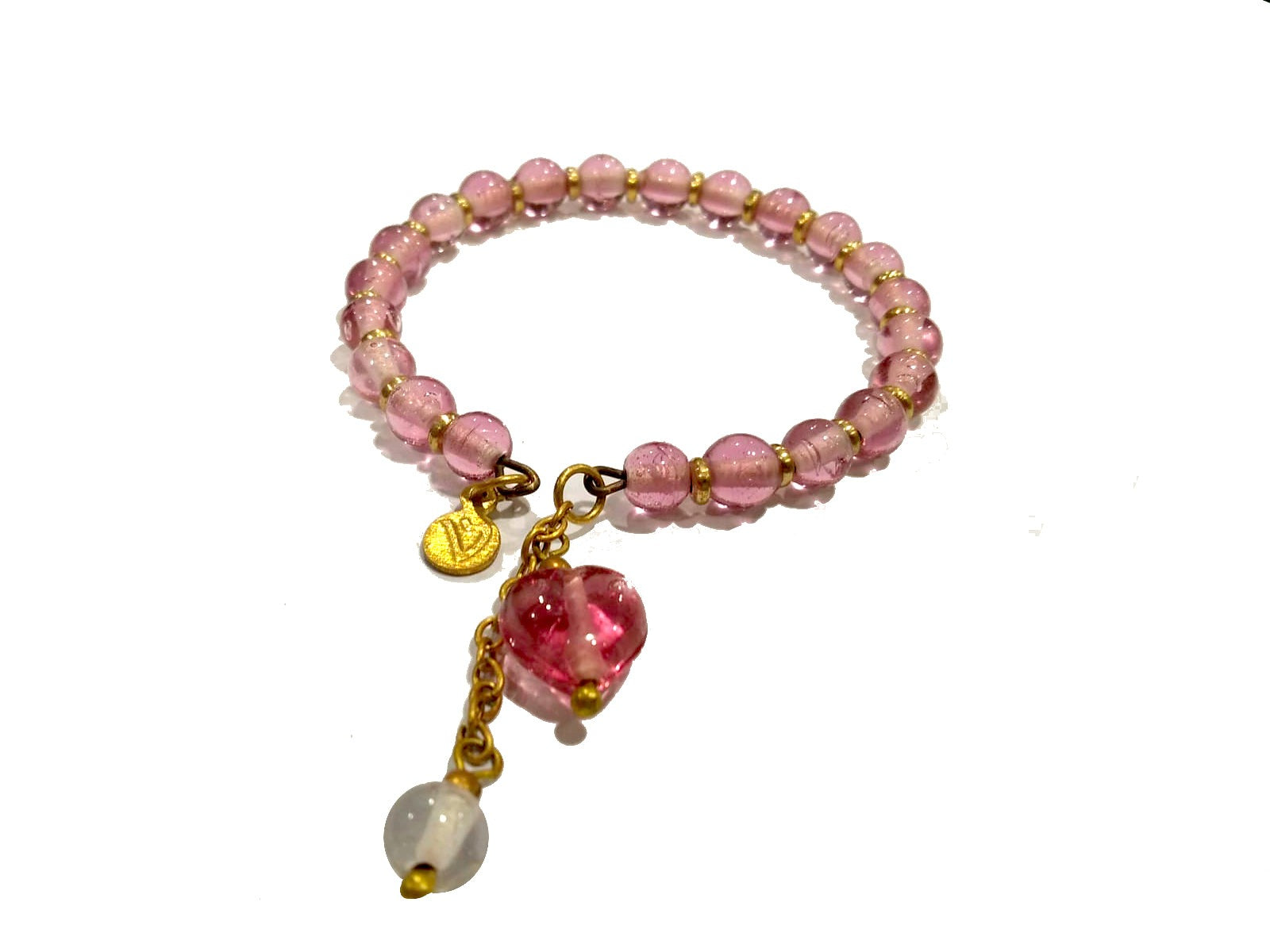 Bracciale rigido in perline di vetro con pendente cuore e sfera Vestopazzo  (disponibile in quattro colori)