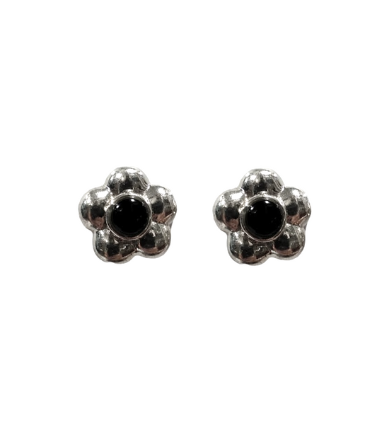 Orecchini a bottone in argento con cabochon "Flowers" nero