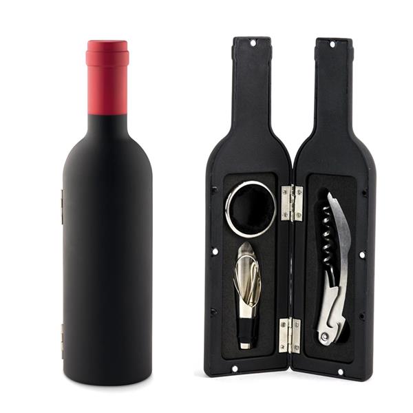 Set 4 pezzi per vino con cofanetto a forma di bottiglia