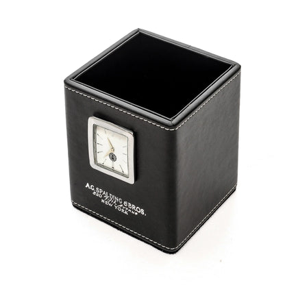Bicchiere Portapenne in pelle rigenerata con orologio "Black Desk" A.G. Spalding & Bros
