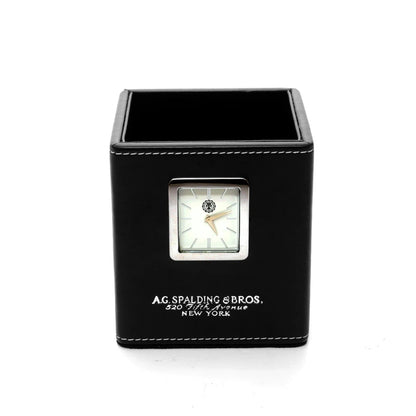 Bicchiere Portapenne in pelle rigenerata con orologio "Black Desk" A.G. Spalding & Bros