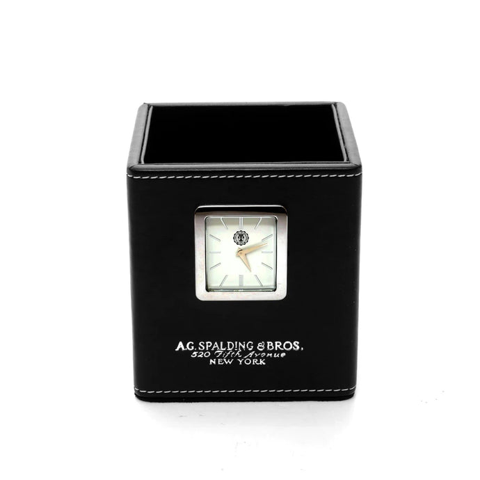 Bicchiere Portapenne in pelle rigenerata con orologio 