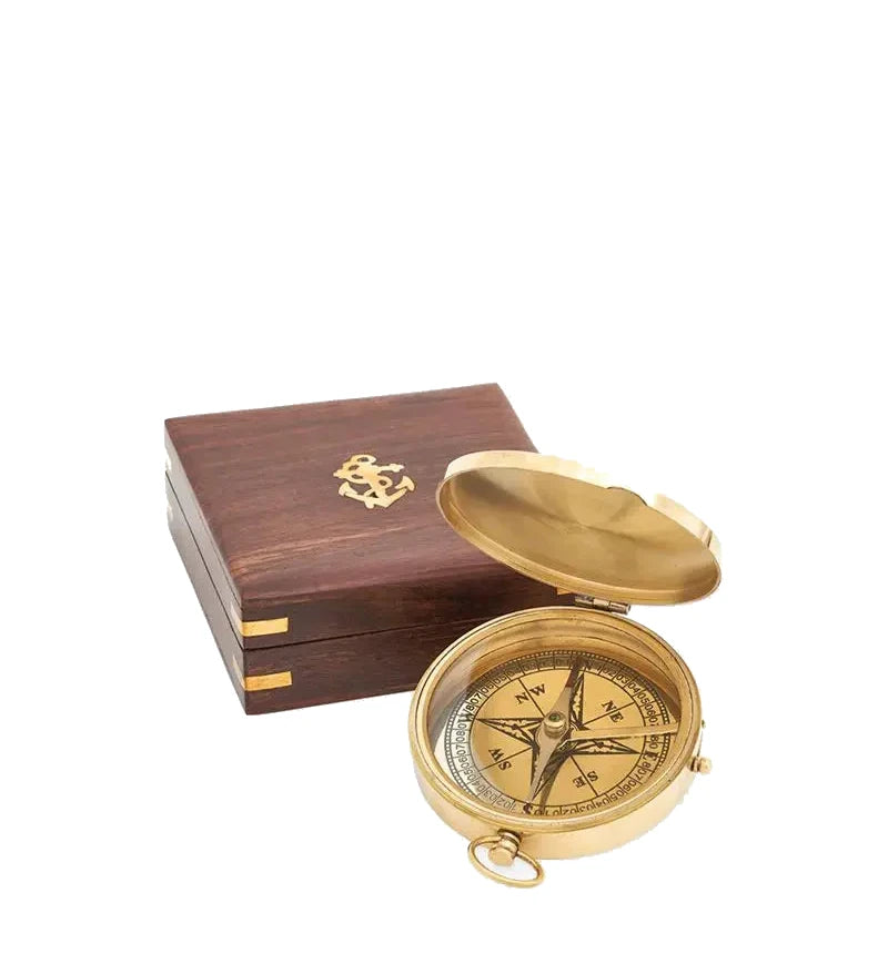 Bussola in ottone con custodia in legno "Batela"