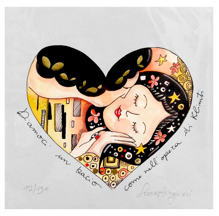 Grafica di Sara Aringhieri "Diamoci un bacio come nell'opera di Klimt"
