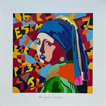 Grafica incorniciata di Ugo Nespolo: "Vedo Vermeer"