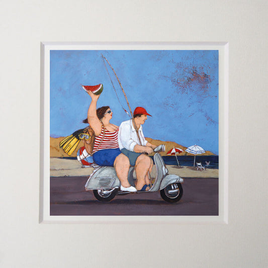 Grafica di Lisandro Rota "Chi vespa va al mare anche in due"