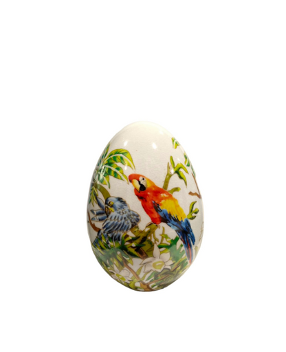 Uovo in ceramica con decoro "Pappagalli" Royal Family Sheffield (disponibile in tre dimensioni)