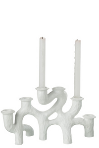 Candelabro a sei candele in resina bianca "Corallo"