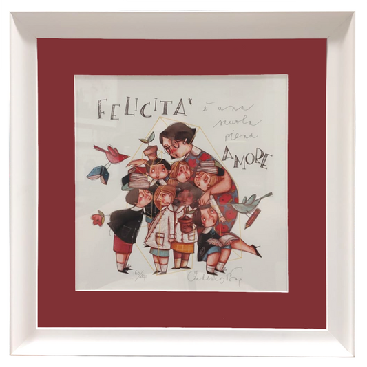 Grafica incorniciata di Federica Porro "Felicità è una scuola piena di amore"